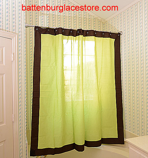 Shower Curtain. Macaw Green with French Roast border - Click Image to Close